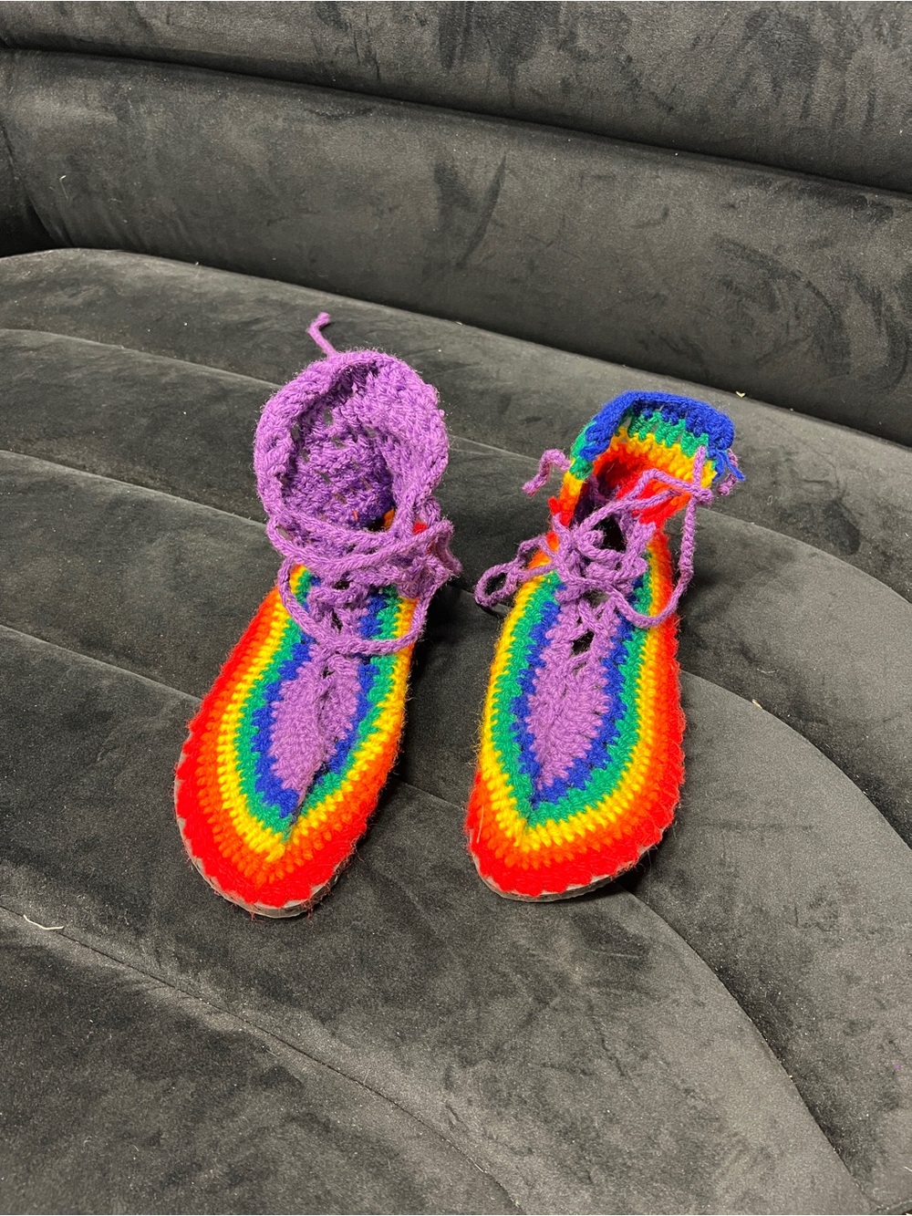 Kids Rainbow Crochet Lace-Up Shoes - rainbow Purple Accent